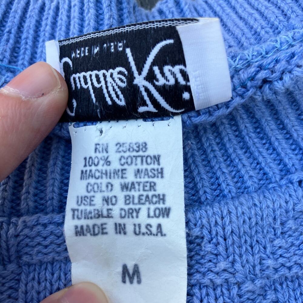 Blue cotton knit sweater short sleeves, vintage 70s twee preppy retro - Picture 7 of 7